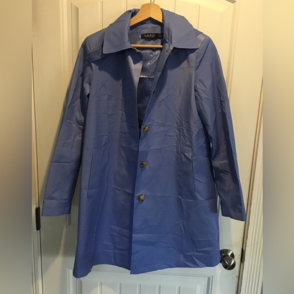 Ralph Lauren black Label light blue trench has one broken button